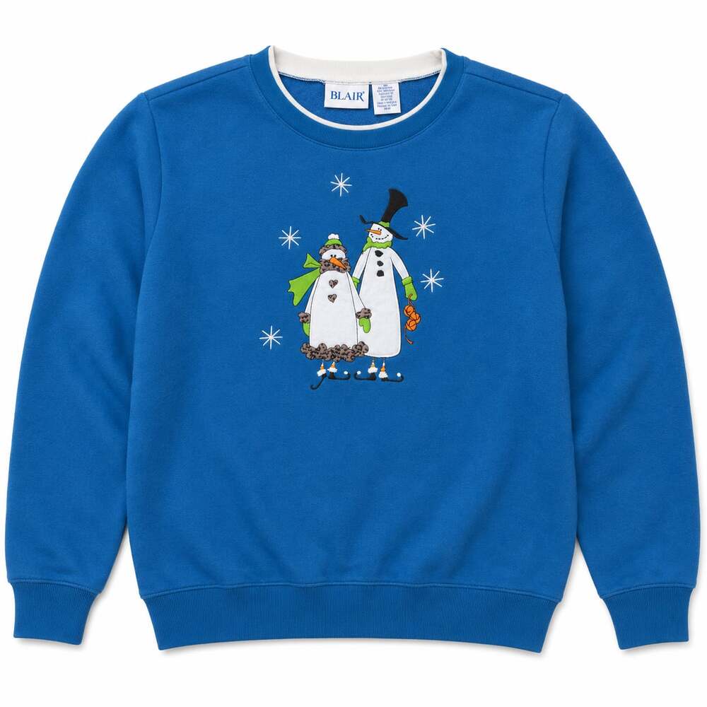 Blair Christmas Snowman Embroidered Sweatshirt Blue